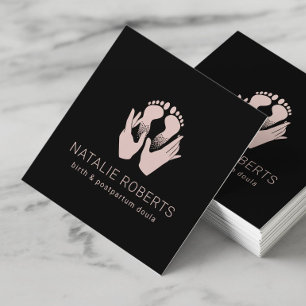 Midwife Doula Birth Coach Hands & Baby Feet Square Business Card