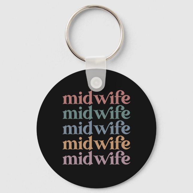 Midwife Retro Vintage Midwifery Gift Key Ring (Front)