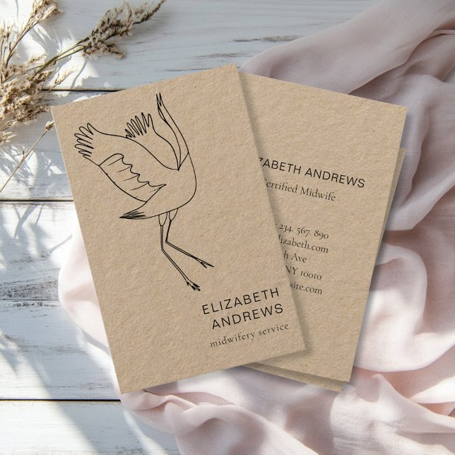 midwife, simple modern business card (Modern, minimalist business card. Line Art Illustration, Storch. )