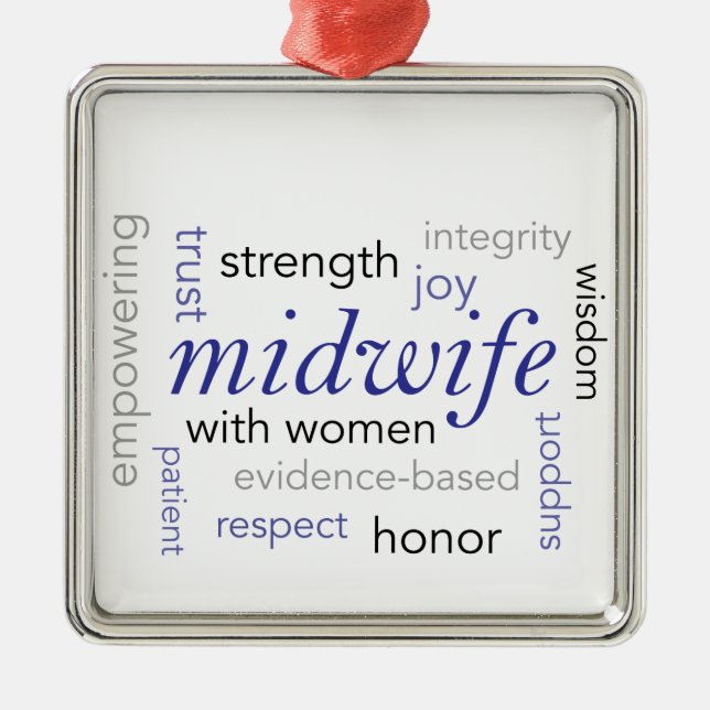 midwife word cloud metal tree decoration (Front)