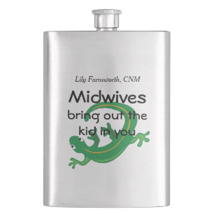Midwives and Green Lizard Twist Hip Flask