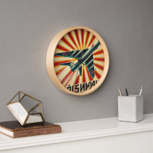 MiG-15 Vintage Soviet Propaganda Poster Clock