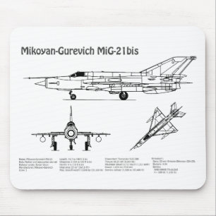 MiG-21 bis - Aeroplane Blueprint Plans BD Mouse Pad