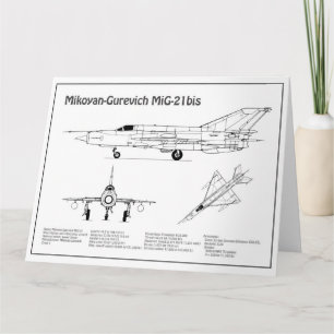 MiG-21 bis - Aeroplane Blueprint Plans BD Thank You Card
