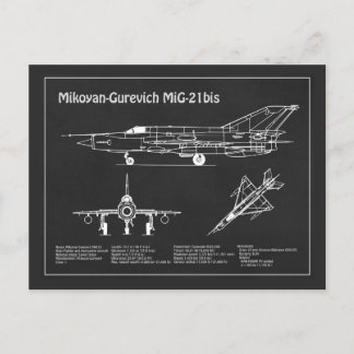 MiG-21 bis - Aeroplane Blueprint Plans PD Postcard