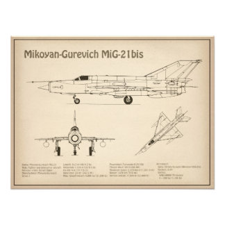 MiG-21 bis - Aeroplane Blueprint Plans SD Photo Print