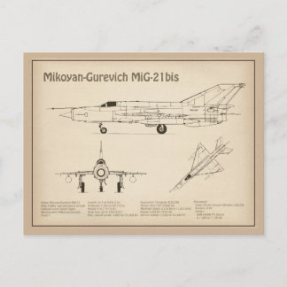 MiG-21 bis - Aeroplane Blueprint Plans SD Postcard