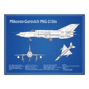 MiG-21 bis - Airplane Blueprint Plans ABD Photo Print