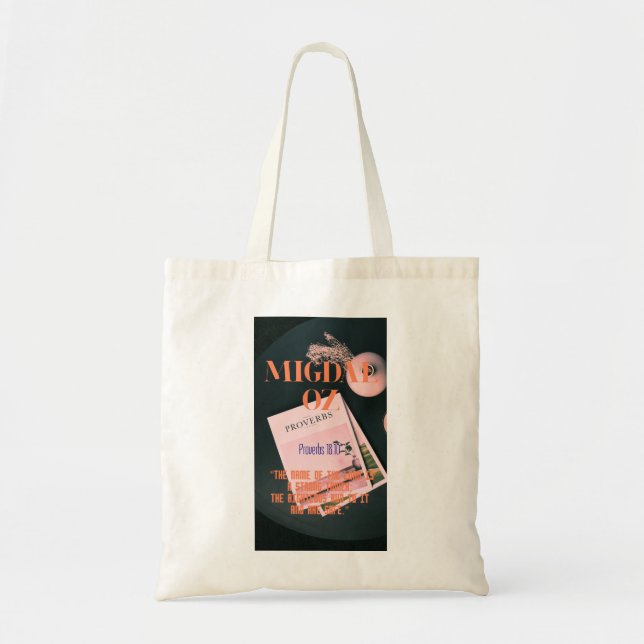 "Migdal-Oz" Proverbs 18:10 Christian Tote bag. Bag (Front)