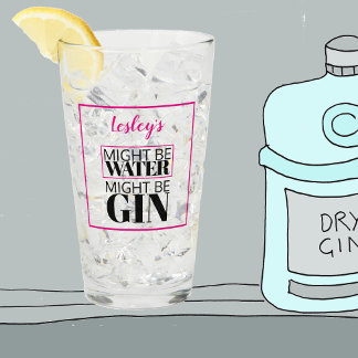 Might be water.  Might be gin.  Pink. Personalised Glass