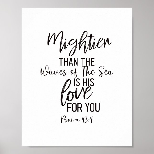 Mightier Than The Waves Bible Verse Wall Art Black (Front)