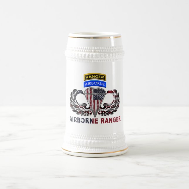 Mighty Airborne Ranger Paratrooper Beer Stein (Center)