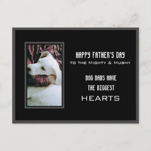 Mighty and Mushy Dog Dad Hugging Cute White Puppy Postcard