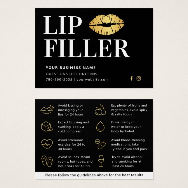 Mighty  Black & Gold Lip Filler Aftercare Card (Front & Back)