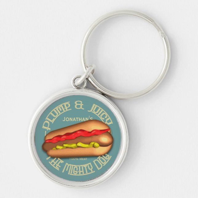Mighty Dog Hotdog Personalised Key Ring (Front)