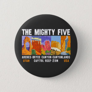 Mighty Five Utah National Parks List Vintage 6 Cm Round Badge