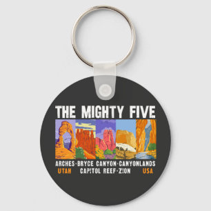 Mighty Five Utah National Parks List Vintage Key Ring