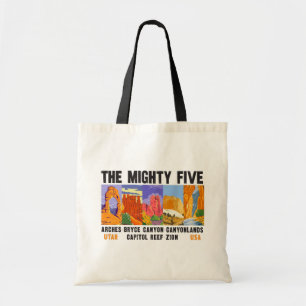 Mighty Five Utah National Parks List Vintage Tote Bag