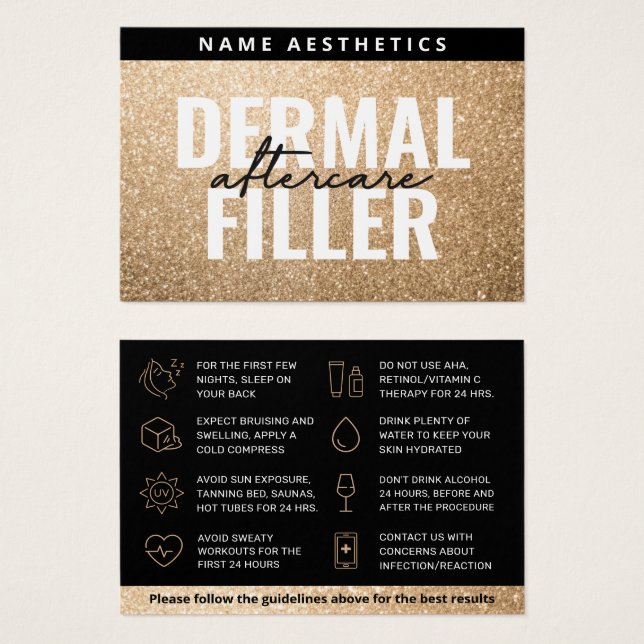 Mighty Glitter Gold Dermal Filler Aftercare Card (Front & Back)