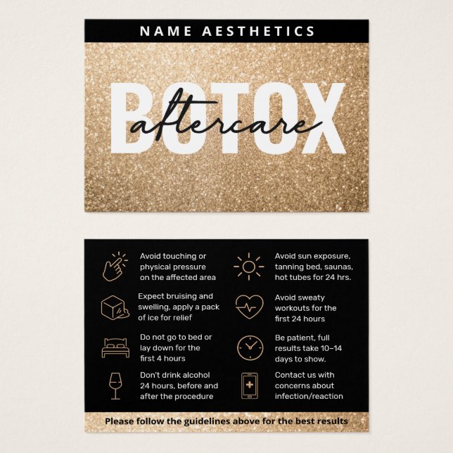 Mighty Glitter Gold Dermal Filler Aftercare Card (Front & Back)