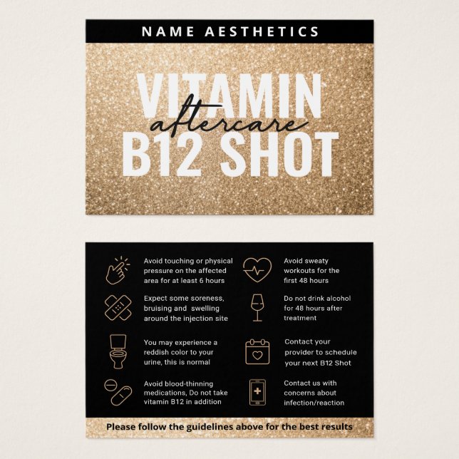 Mighty Glitter Gold Dermal Filler Aftercare Card (Front & Back)
