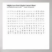 Mighty Love Font Glyphs Contact Sheet