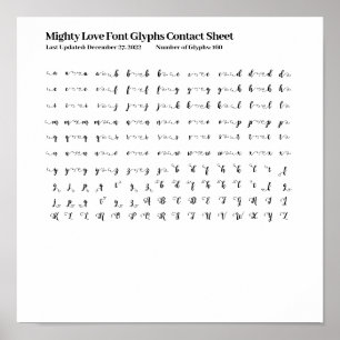 Mighty Love Font Glyphs Contact Sheet Poster