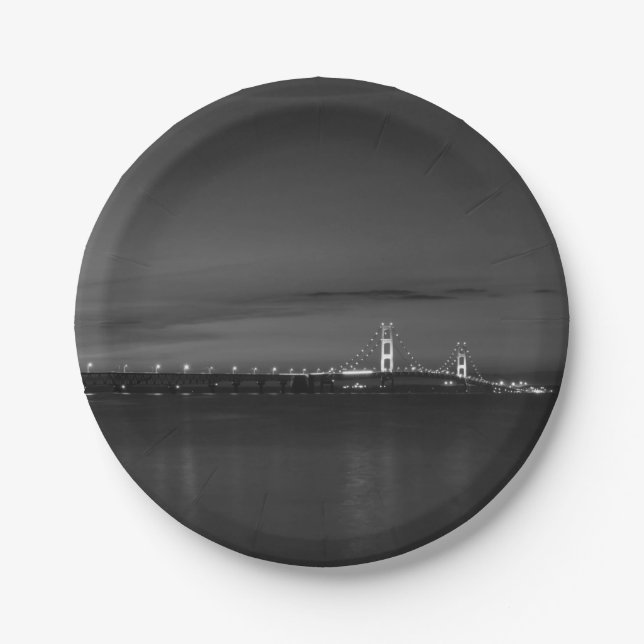 Mighty Mac At Night Pano Grayscale Paper Plate (Front)