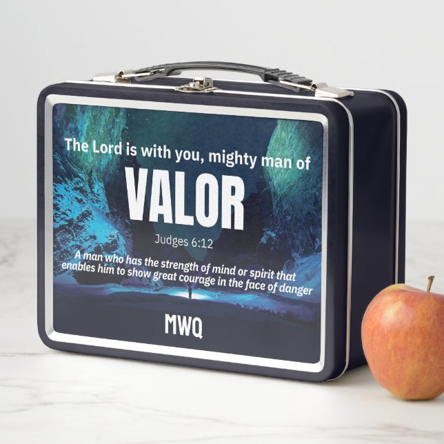 MIGHTY MAN OF VALOR Personalised Christian  Metal Lunch Box (In Situ)