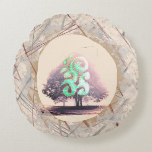 Mighty Misty Tree & Mystrerious Symbol Round Cushion