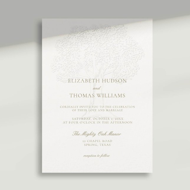 Mighty Oak Faux Embossed Modern Formal Wedding Invitation (faux embossed wedding invitation mighty oak formal traditional elegant modern classic)