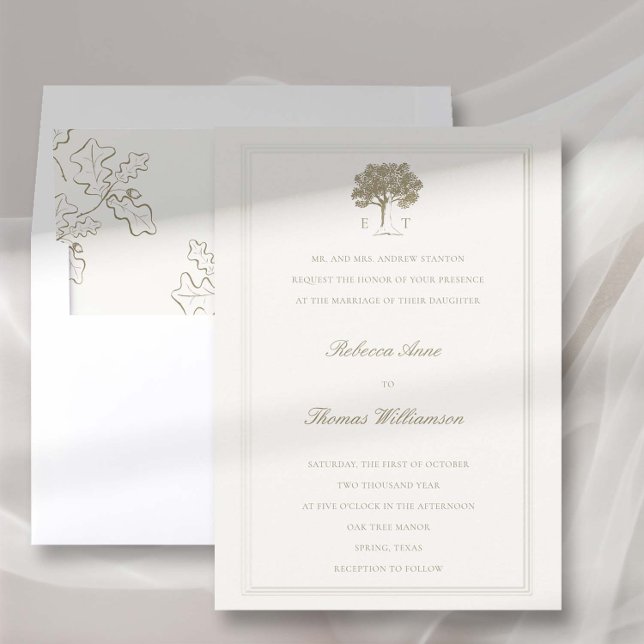 Mighty Oak Faux Gold Embossed Formal Wedding Invitation (oak tree wedding invitation fall autumn mountain rustic formal traditional elegant modern classic)