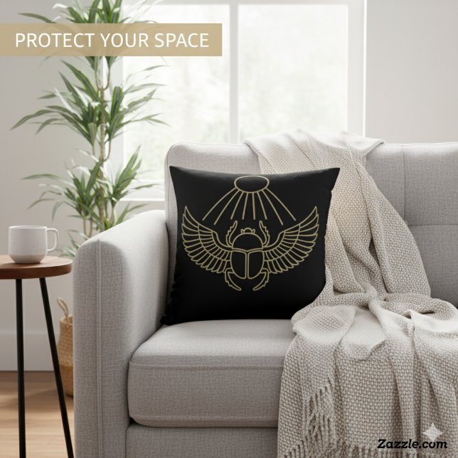 Mighty Scarab Golden Guardian Egyptian Art Cushion (Creator Uploaded)