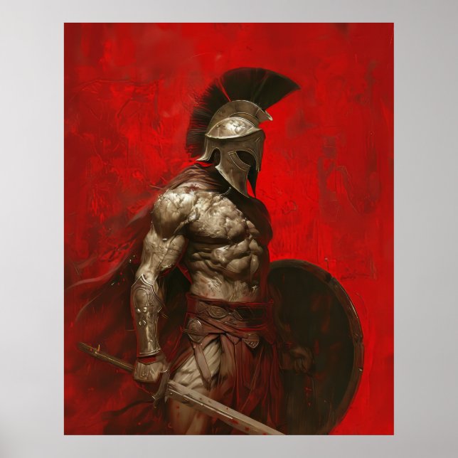 Mighty Spartan Warrior Holding Sword and Shield Po Poster (Front)