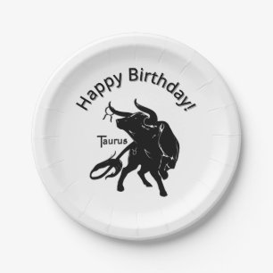 Mighty Taurus the Bull Zodiac Happy Birthday Paper Plate