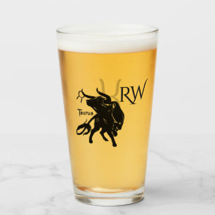 Mighty Taurus the Bull Zodiac Monogram Glass