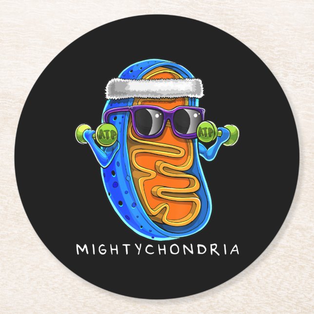 Mightychondria Cellular Biology Science Teacher Round Paper Coaster (Front)