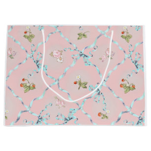 Mignonette Strawberries Ribbon Trellis Blush Pink Large Gift Bag