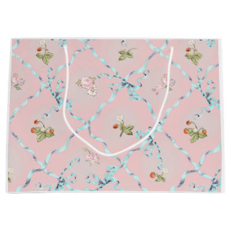 Mignonette Strawberries Ribbon Trellis Blush Pink  Large Gift Bag