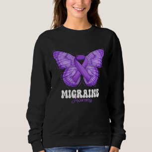 Migraine Awareness Month Purple Ribbon Butterfly Sweatshirt