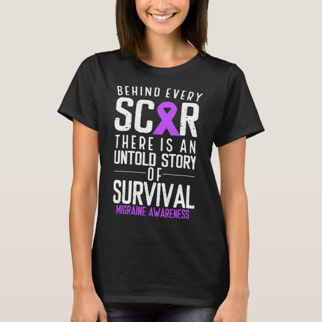 Migraine Awareness Warrior Scar Purple Ribbon T-Shirt (Front)