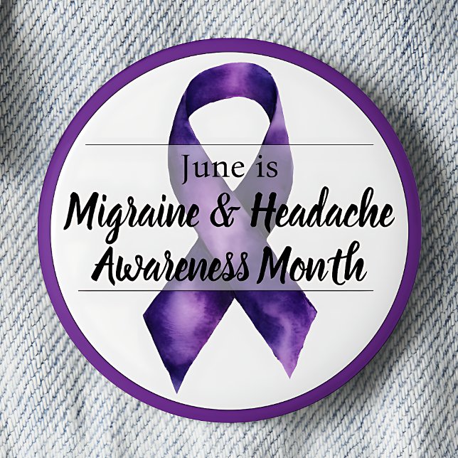  Migraine & Headache Awareness Month June 6 Cm Round Badge (Migraine & Headache Awareness Month.  June. Purple awareness ribbon.)