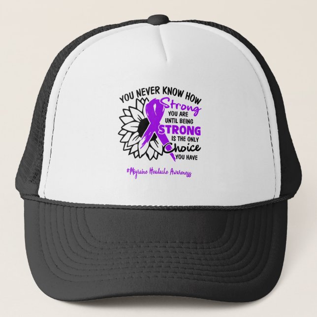 Migraine Headache Awareness Ribbon Support Gifts Trucker Hat (Front)