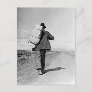 Migrant Walking – 1935 Postcard