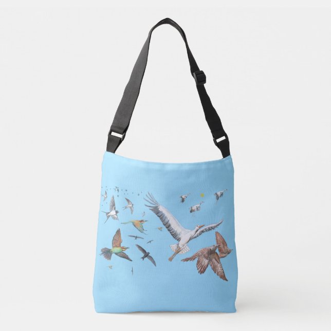 Migratory birds in flight Illustration Crossbody Bag (Front)
