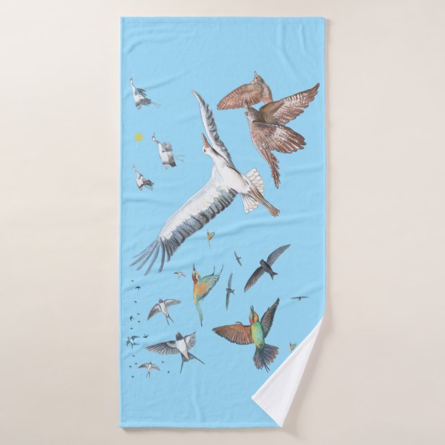 Migratory birds tracing their flights Illustration Bath Towel (Bath Towel)