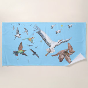 Migratory birds tracing their flights Illustration Beach Towel