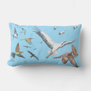 Migratory birds tracing their flights Illustration Lumbar Cushion