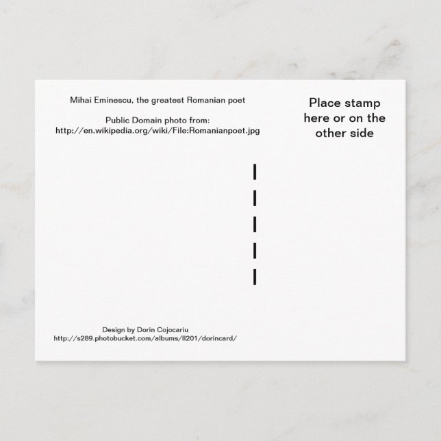 Mihai Eminescu, the greatest Romanian poet Postcard (Front)