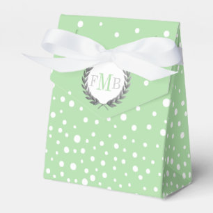 Miin green and white polka dot pattern wedding fav favour box